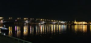 Beautiful Mainz at night at the Rhine river